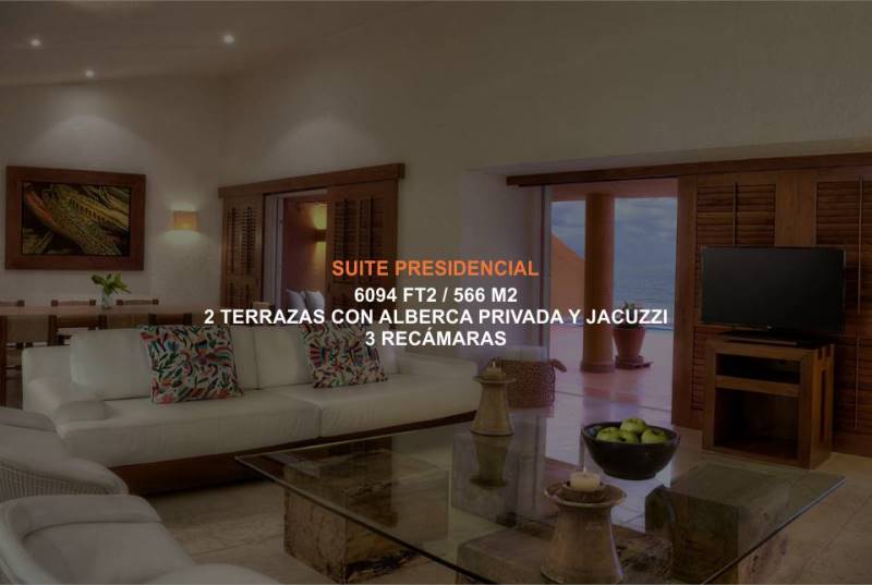 Hotel Brisas Ixtapa Habitación Suite Presidencial. El máximo lujo y comodidad para su familia, dispone de 3 recámaras con 2 terrazas con alberca privada y jacuzzi