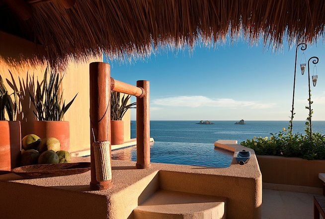 Hotel Cala de Mar Ixtapa Habitaciones: Lujosas Suites con cama king size, aire acondicionado, ventiladores de techo, televisión satelital